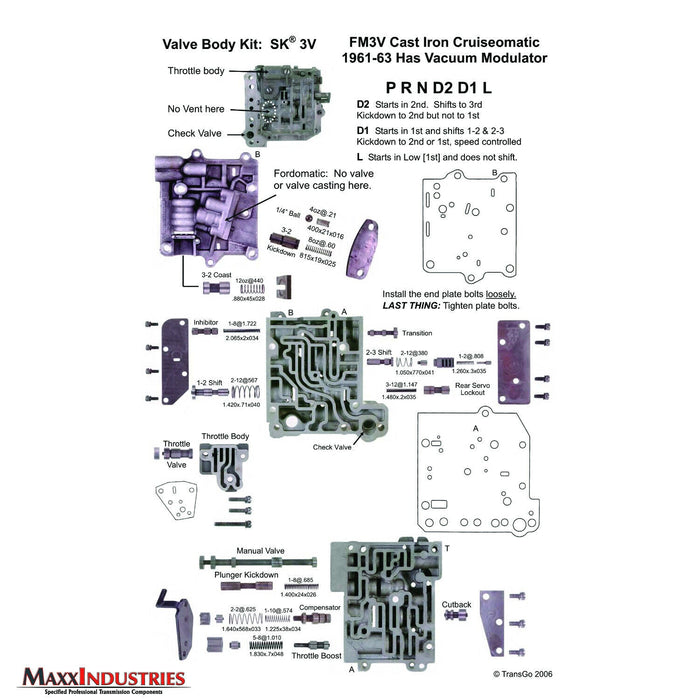 1961-1963 Transgo Shift Kit Ford, Mercury, Edsel Cruiseomatic Transmission SK3V